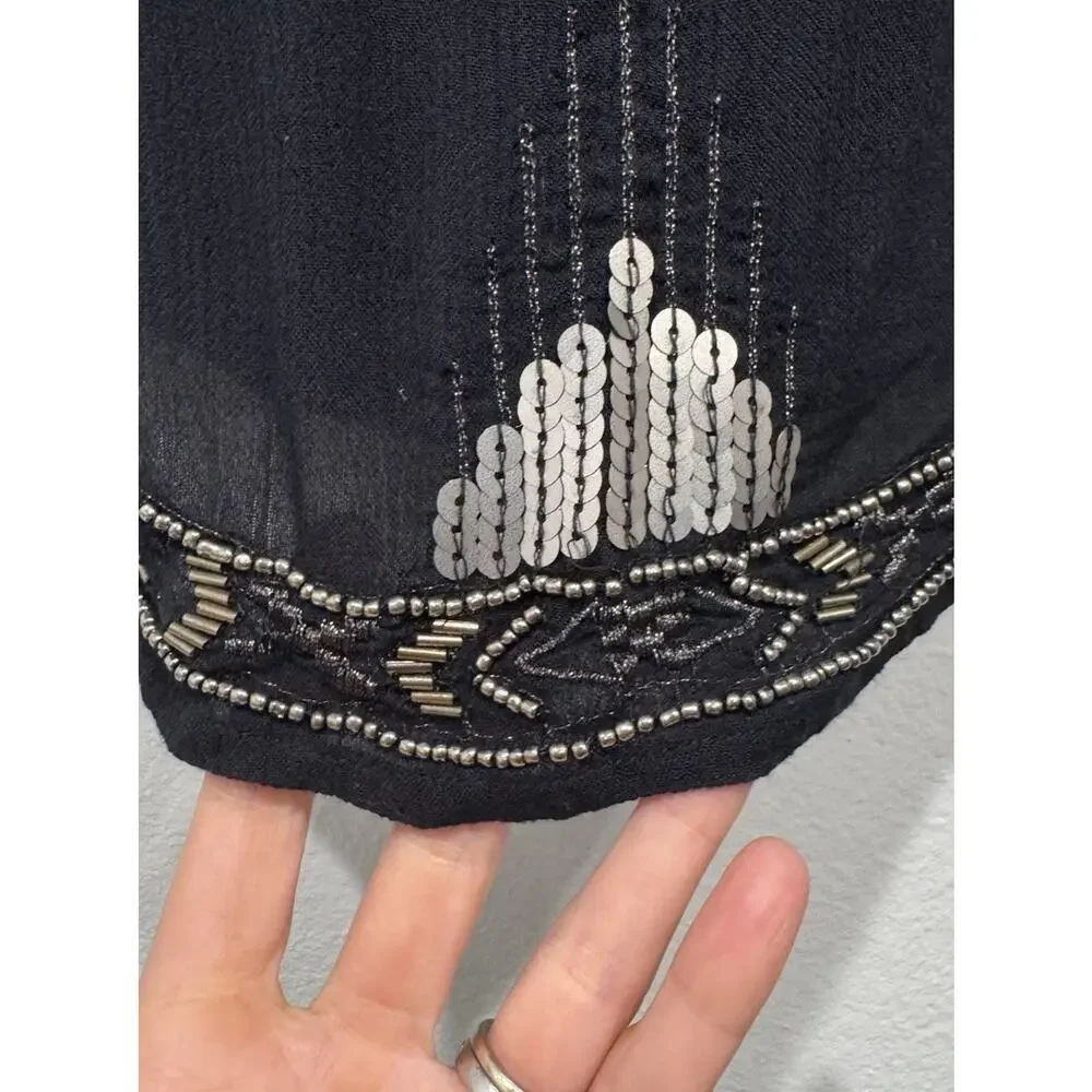Free People Beaded Sequin Open Side Crop‎ Top Festival Boho Western Goddess XS